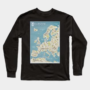 Europe Fantasy Map Medieval Style Hand Draw Icon Illustrations Long Sleeve T-Shirt